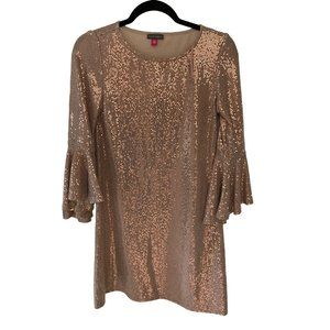 NWT Vince Camuto Gold Metallic Flounced-Sleeve Dress XS